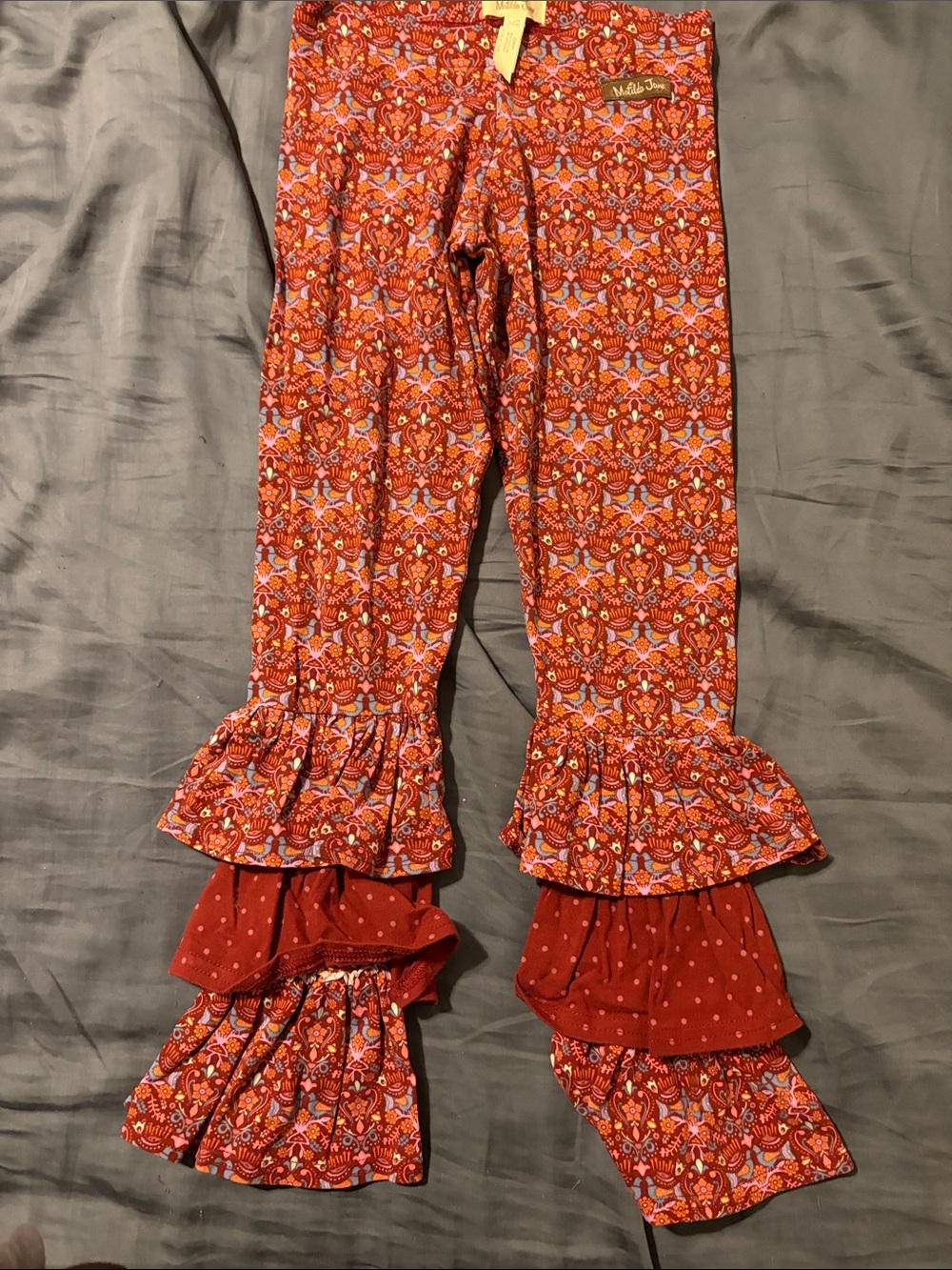 Matilda Jane Red & Pink Patterned Double Ruffle Leggings